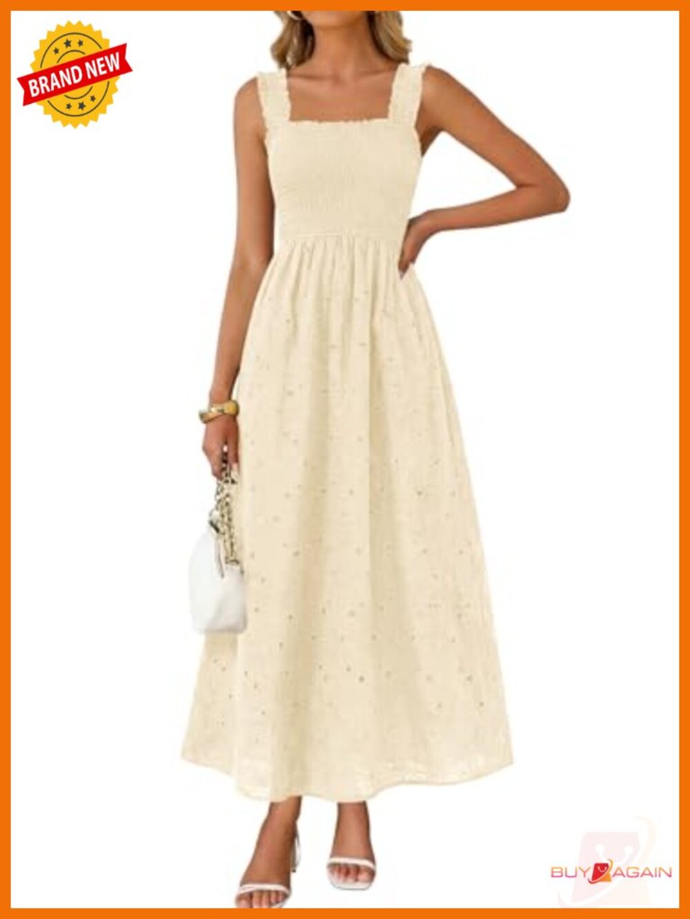 100% Cotton Eyelet Lace Maxi Dress Sleeveless Smocked Sundress